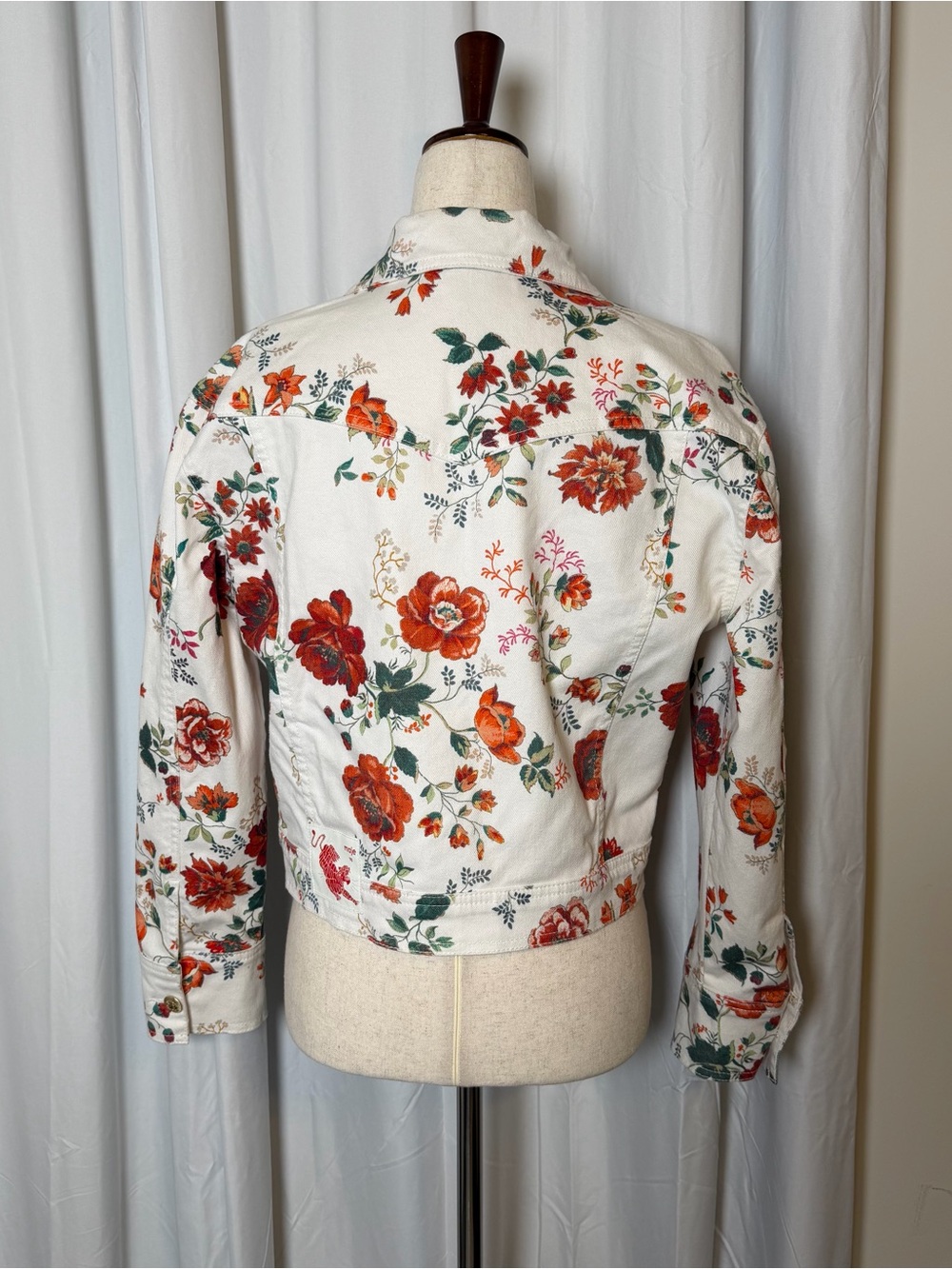 Maje Viflor Floral Denim Jacket White Red Print Stretch Cotton FR 36 Small - Picture 4 of 16